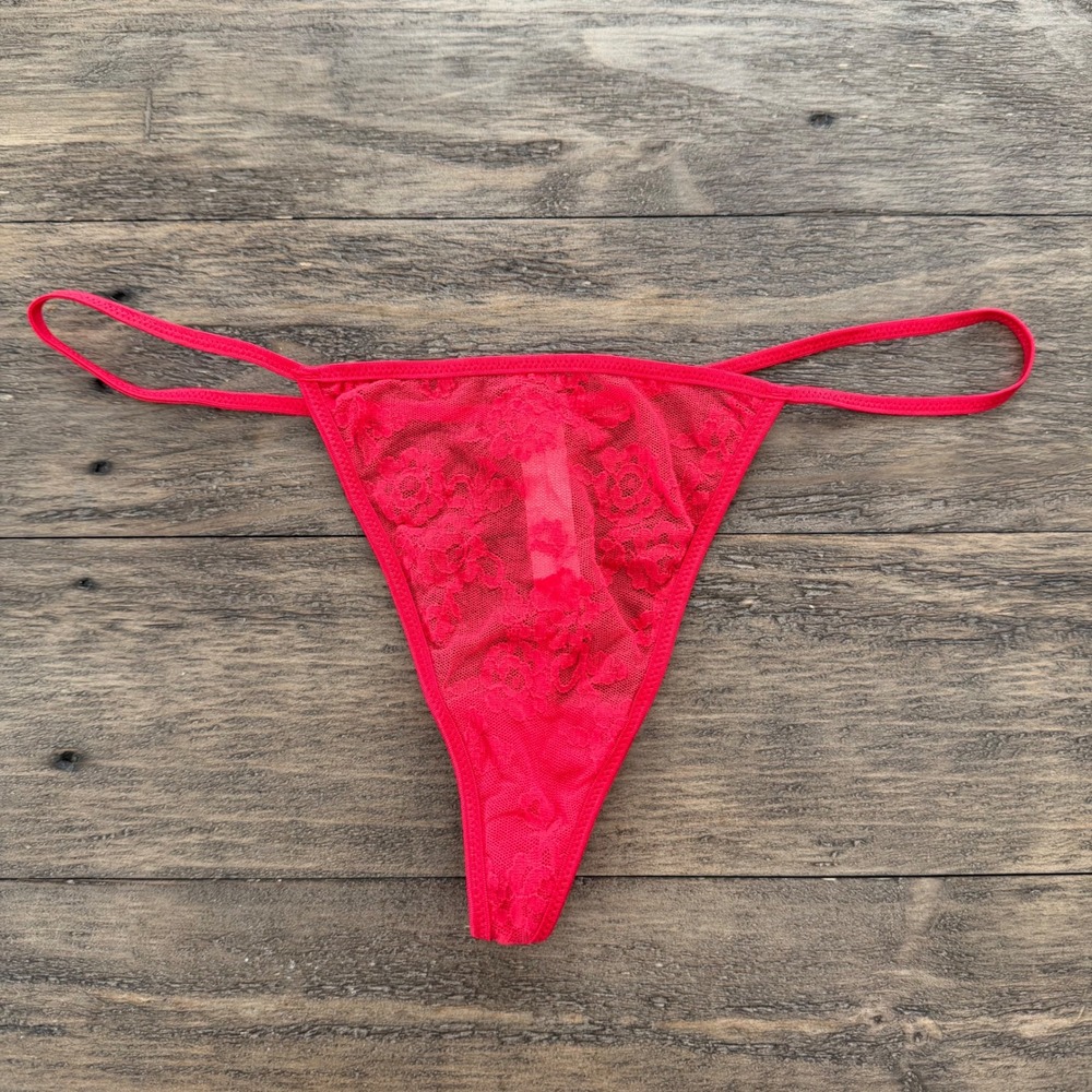 Victoria's Secret Sexy Little Things Red Floral Lace V-String Panty Large